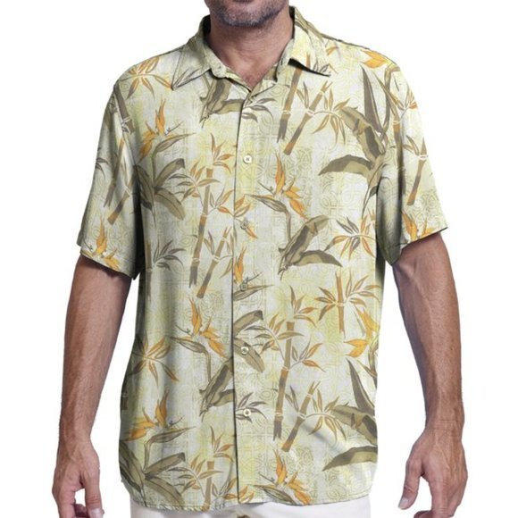 Men's Margaritaville‎ Cream Hawaiian Bbq Button Front Short Sleeves Shirt - Picture 1 of 6